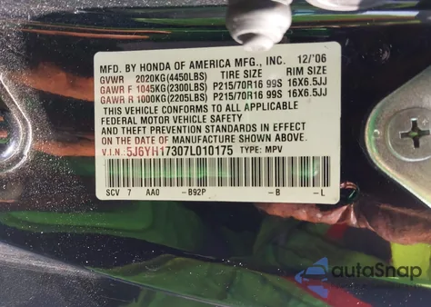 2007 Honda Element Lx из США, поврежденный, VIN 5J6YH17307L010175